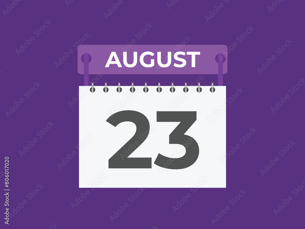 August 23 calendar reminder. 23 August daily calendar icon template. Calendar 23 August icon Design template. Vector illustration
August 23 calendar reminder. 23 August daily calendar icon template. Calendar 23 August icon Design template. Vector illustration
