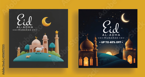 Eid al adha mubarak islamic festival social media post and instagram banner template islamic greetings card illustration background photo