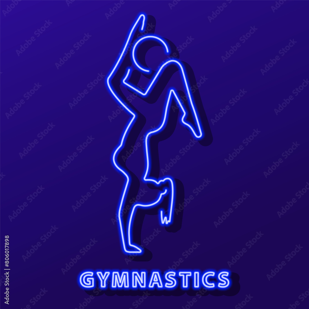gymnastics neon sign, modern glowing banner design, colorful modern design trend on black background. Vector illustration. gymnastics neon sign, modern glowing banner design, colorful modern design trend on black background. Vector illustration.