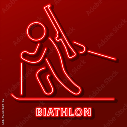 biathlon neon sign, modern glowing banner design, colorful modern design trend on black background. Vector illustration.
