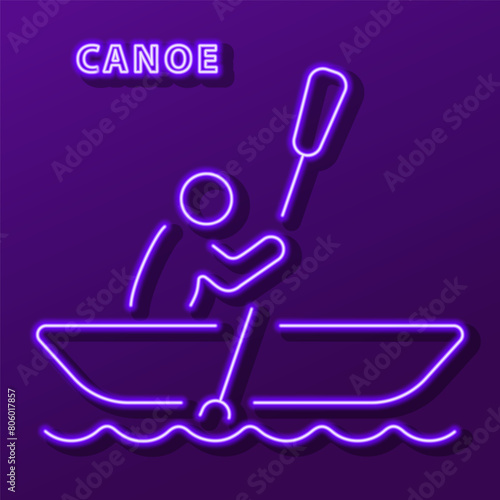 canoe neon sign, modern glowing banner design, colorful modern design trend on black background. Vector illustration.