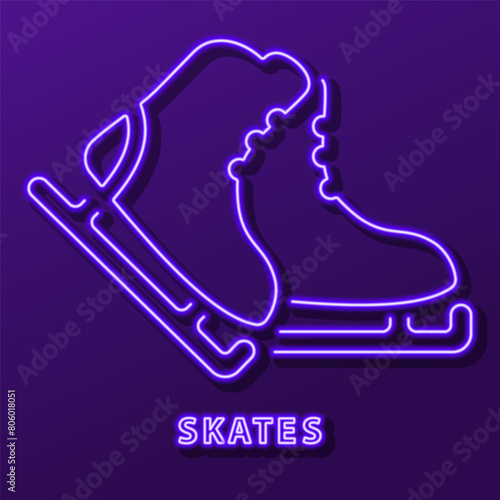 skates neon sign, modern glowing banner design, colorful modern design trend on black background. Vector illustration.