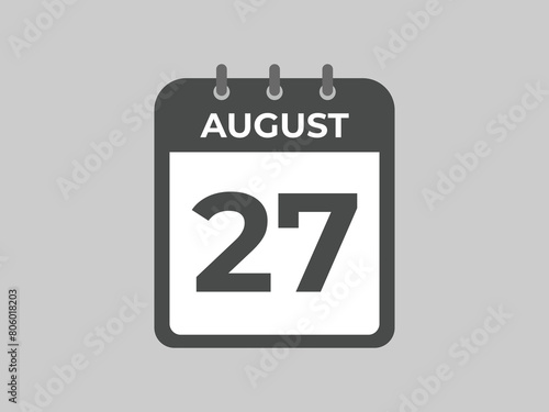 August 27 calendar reminder. 27 August daily calendar icon template. Calendar 27 August icon Design template. Vector illustration
