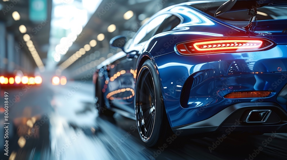 High speed car on a highway obscures the speed of movement. 3D rendering. High speed car on a highway obscures the speed of movement. 3D rendering.