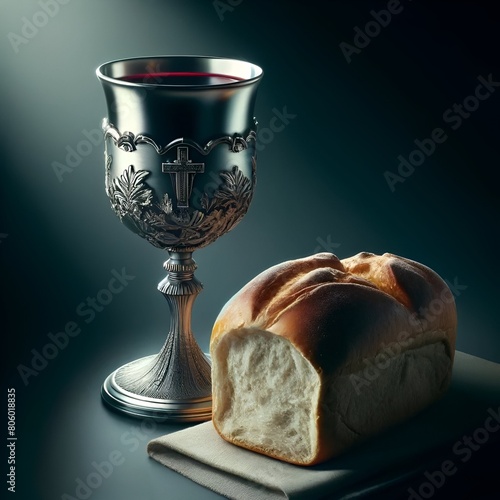 Corpus christi background with chalice and bread. © Milano