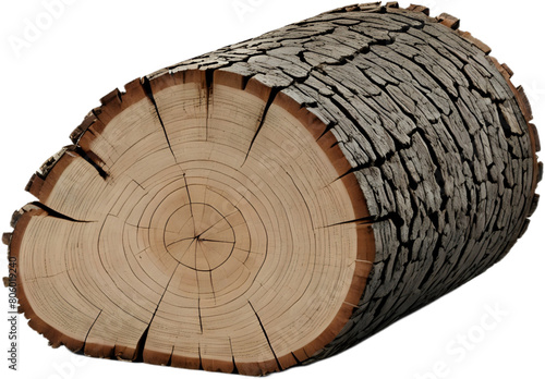 cross section of tree trunk, wooden log firewood on transperent background photo
