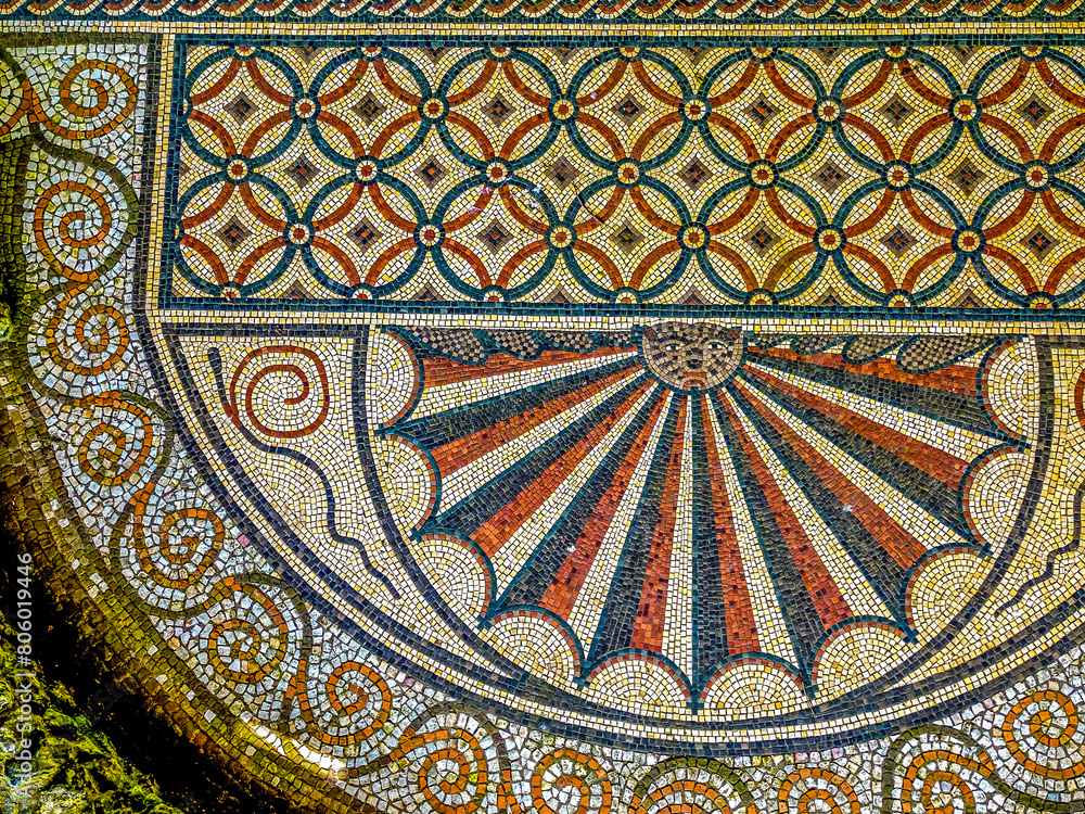 Details of Roman Mosaic at Littlecote, Near Hungerford, Engalnd, UK.