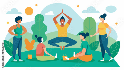 Along with the swap the event also features a yoga class taught by a local instructor promoting the connection between physical and environmental. Vector illustration