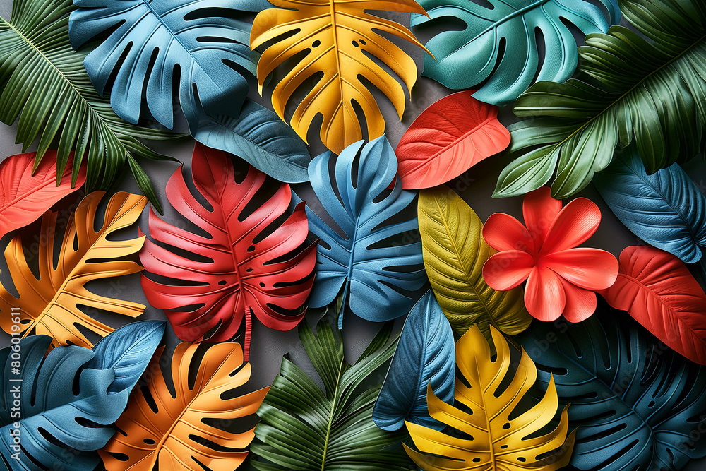 Abstract art tropical leaves background. Wallpaper design with art texture from palm leaves, Jungle leaves, exotic botanical floral pattern Abstract art tropical leaves background. Wallpaper design with art texture from palm leaves, Jungle leaves, exotic botanical floral pattern