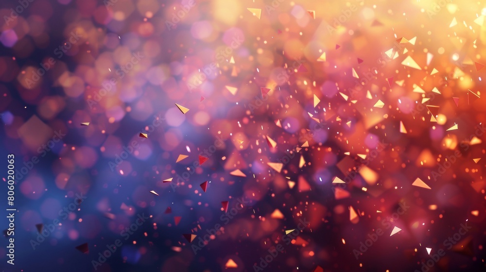 Abstract background with low poly triangles and bokeh lights, shiny background with confetti flying around, festive celebration, digital art in the style of concept art, game of thrones, fantasy.