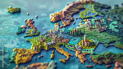 View Canada states Maps 3D into captivating voxel art, adding a whimsical and dimensional touch to each states representation, diverse geography, Ensure each state stands out with depth ,isometric 