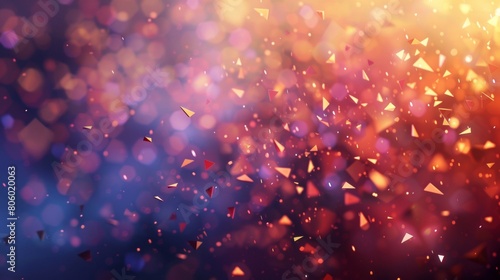 Abstract background with low poly triangles and bokeh lights, shiny background with confetti flying around, festive celebration, digital art in the style of concept art, game of thrones, fantasy. photo