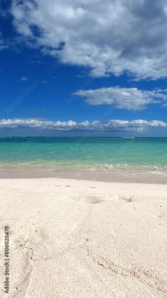 HD vertical video of a deserted Caribbean beach in Mexico with turquoise sea with waves gently breaking on white sand Video ideal as background for travel and leisure promotions. HD vertical video of a deserted Caribbean beach in Mexico with turquoise sea with waves gently breaking on white sand Video ideal as background for travel and leisure promotions.