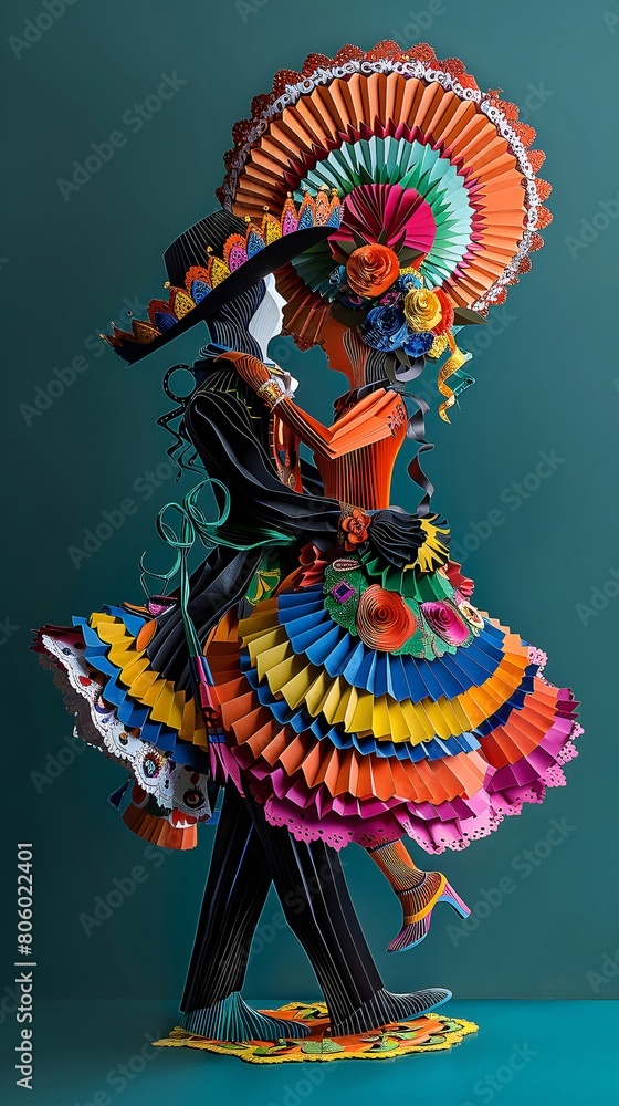 Obraz premium Cinco de Mayo Celebrated in Vibrant D Paper Sculpture Installation Capturing the Spirit of the Festival