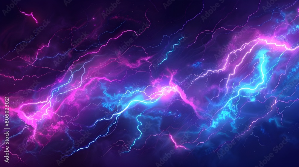 abstract pattern, dark background with realistic glowing lightning strikes, holographic iridescent tones 