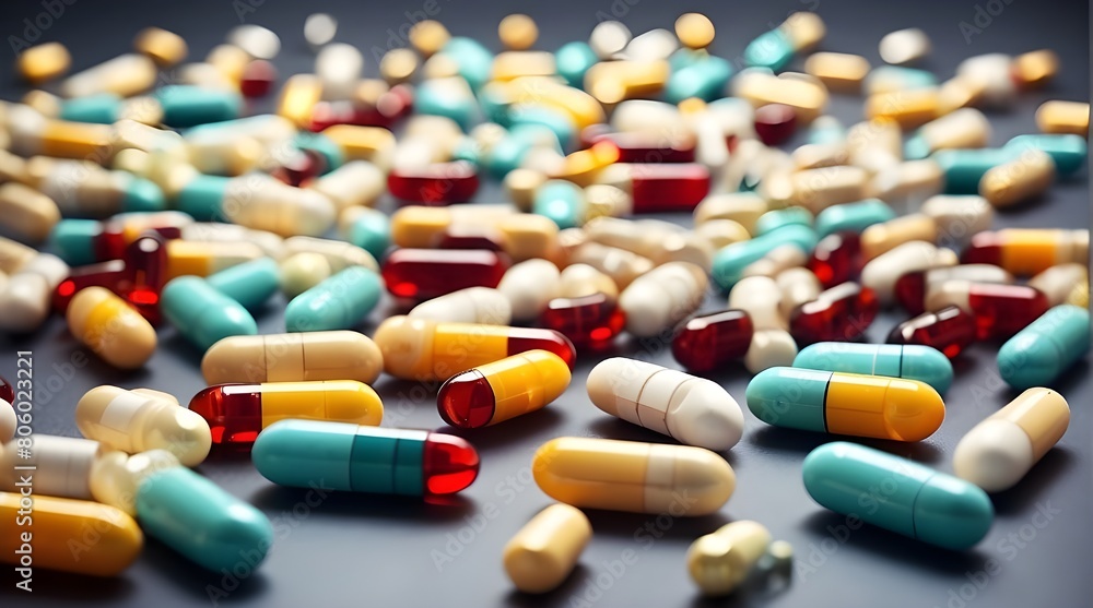 Group of Antibiotic Pills and Capsules Healthcare and Medic Essentials, Antibiotic Capsules A Group of Pills for Medic and Healthcare Applications, Healthcare Supplies Group of Antibiotic Pills 