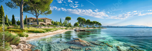 Adriatic Charm, Panoramic View of a Croatian Seaside Town with Historic Architecture and Azure Waters