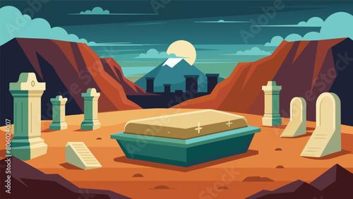 An ancient burial site where stoic scrolls were buried alongside the deceased believed to guide them in the afterlife.. Vector illustration