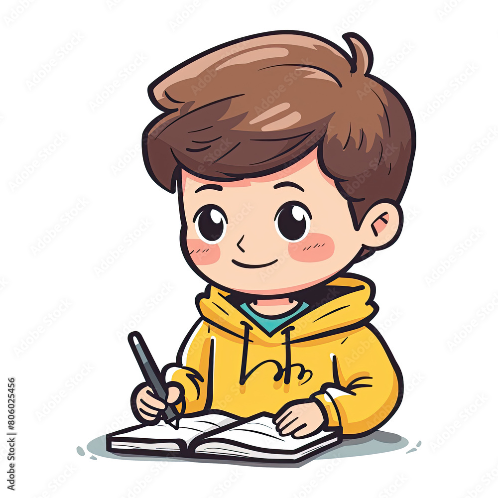 Cute cartoon boy writing illustration. Cartoon boy character. Cute cartoon boy writing illustration. Cartoon boy character.