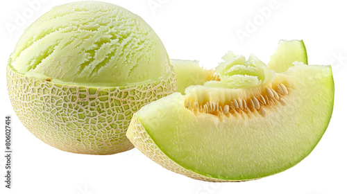 Refreshing Melon Ice Cream Sherbet on Transparent Background - Summertime Treats for Juicy Sweetness and Cool Refreshment