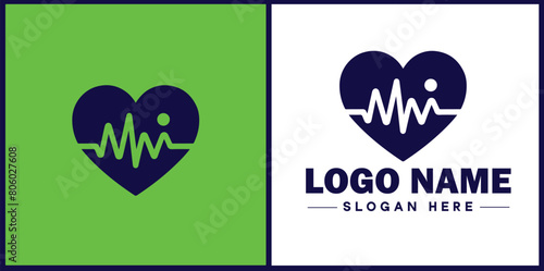 Heart with pulse icon Heartbeat icon Cardiogram symbol Pulse sign flat logo sign symbol editable vector