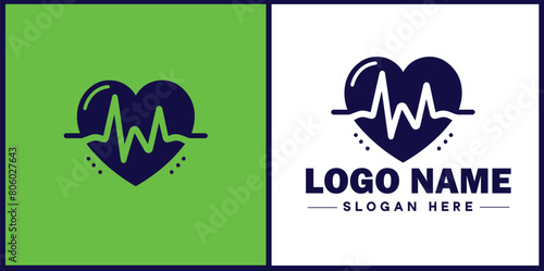 Heart with pulse icon Heartbeat icon Cardiogram symbol Pulse sign flat logo sign symbol editable vector