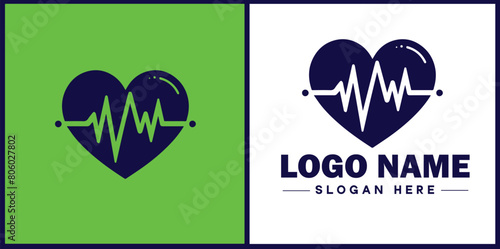 Heart with pulse icon Heartbeat icon Cardiogram symbol Pulse sign flat logo sign symbol editable vector