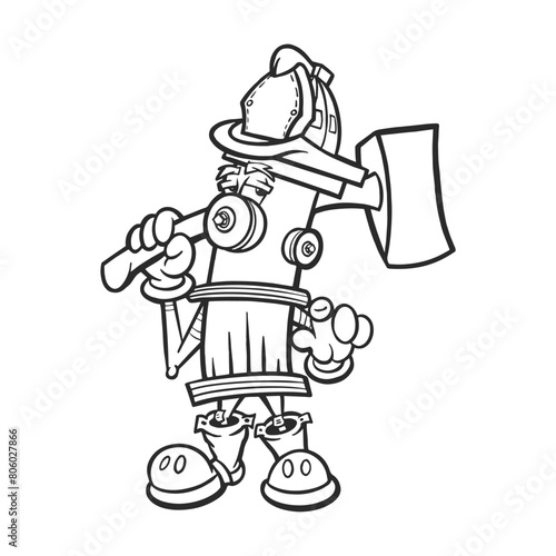 Fire hydrant with an axe for coloring vector images