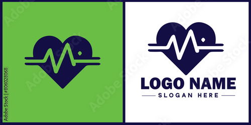Heart with pulse icon Heartbeat icon Cardiogram symbol Pulse sign flat logo sign symbol editable vector