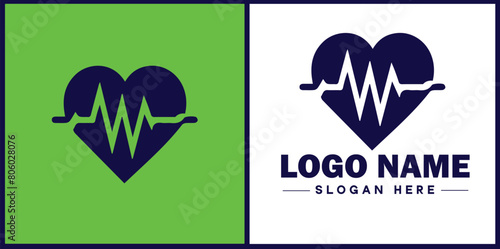 Heart with pulse icon Heartbeat icon Cardiogram symbol Pulse sign flat logo sign symbol editable vector