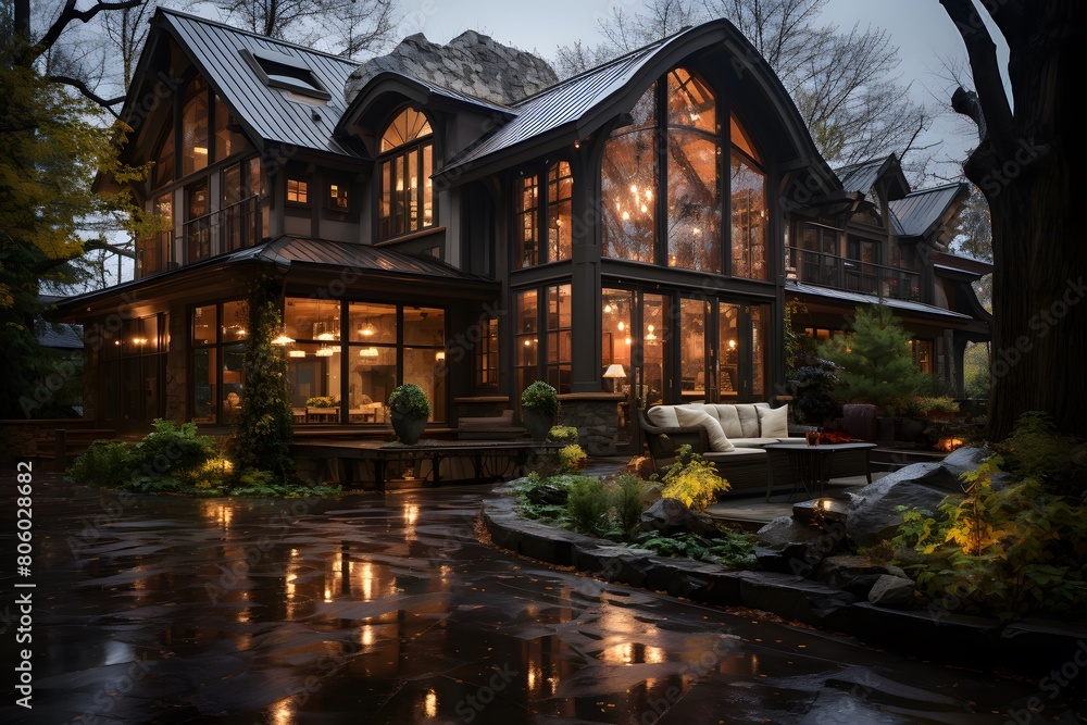 Cabin in the wood exterior decoration winter view inspiration desain

