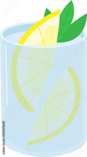 Flat Lemonade with lemon slices and mint vector illustration (ID: 806028608)