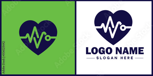Heart with pulse icon Heartbeat icon Cardiogram symbol Pulse sign flat logo sign symbol editable vector