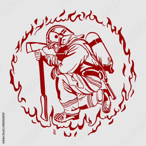 firefighter with a flame frame