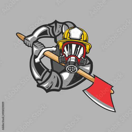 vector illustration of a Firefighter with mask and axe