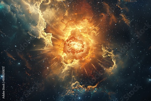 Closeup of a supernova, realistic, detailed textures, bright core photo