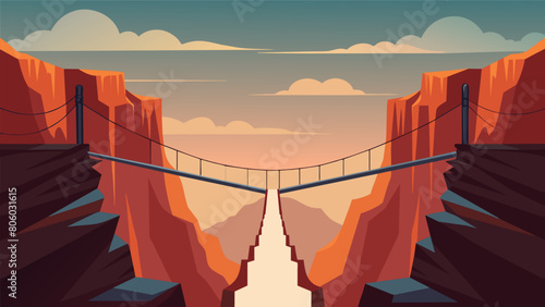 A suspension bridge suspended over a deep canyon exemplifying the stoics ability to overcome fear and take courageous leaps.. Vector illustration