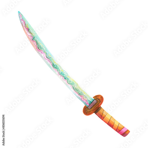 Katana sword watercolor illustration clipart (2)