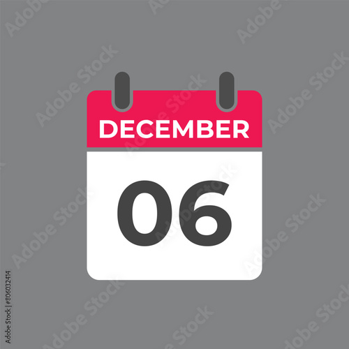 December 6 calendar reminder. 6 December daily calendar icon template. Calendar 6 December icon Design template. Vector illustration
