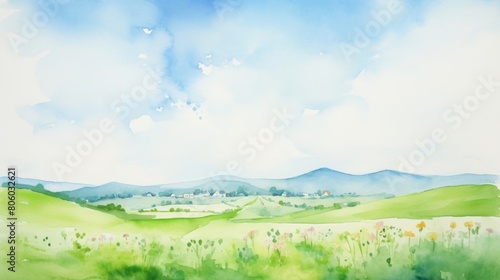 水彩　風景　田舎