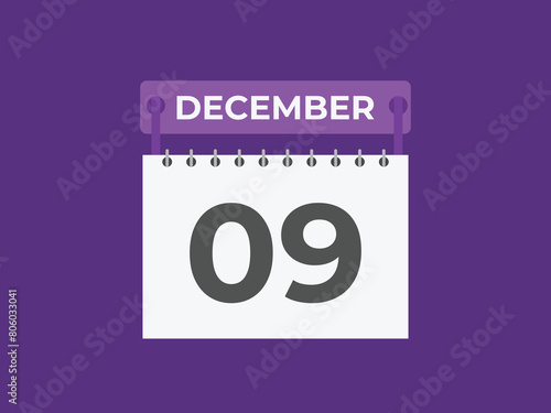 December 9 calendar reminder. 9 December daily calendar icon template. Calendar 9 December icon Design template. Vector illustration
