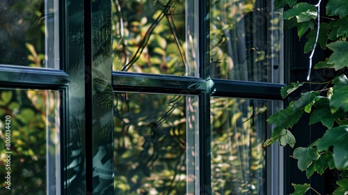 Wallpaper Mural Luxury home window close-up, reflection of serene gardens, crisp detailed frame Torontodigital.ca