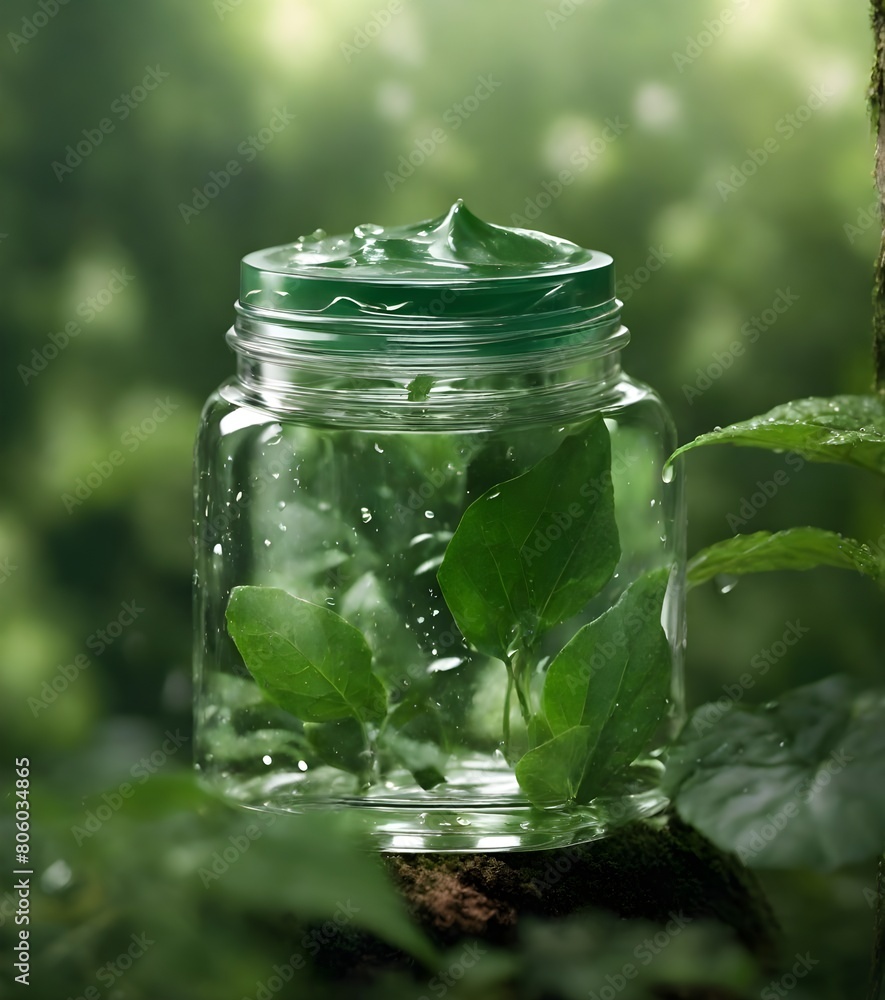 Glass cosmetic jar with skin face care moisturizer cream with rain and water surface splashes on forest green plants background, eco beauty treatment. Natural cosmetic concept See Less
Glass cosmetic jar with skin face care moisturizer cream with rain and water surface splashes on forest green plants background, eco beauty treatment. Natural cosmetic concept See Less