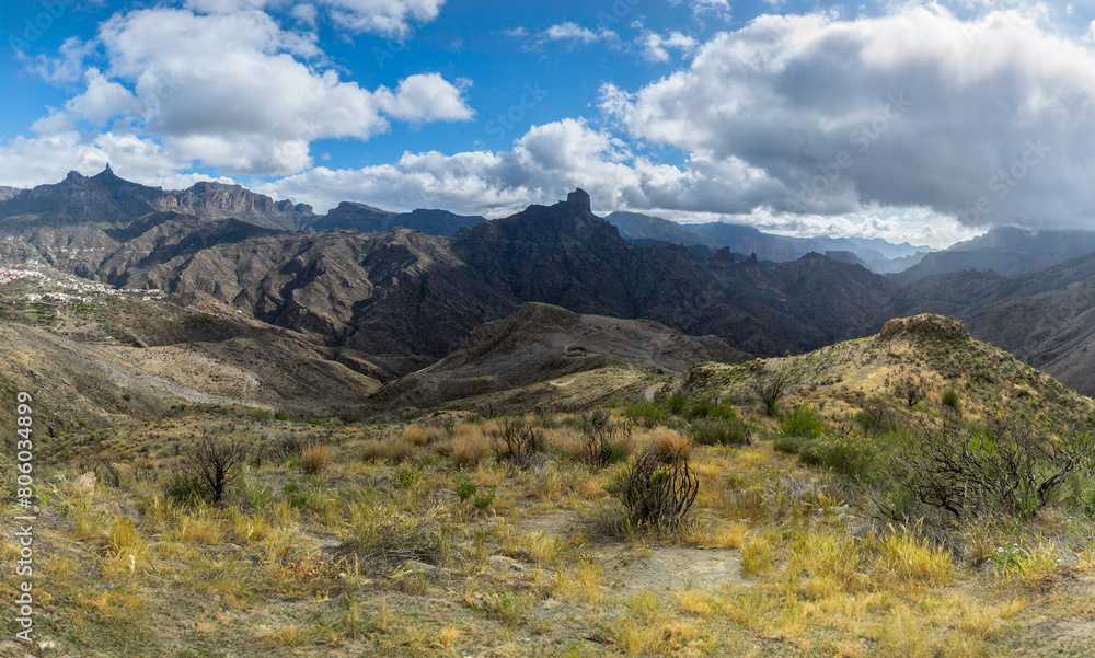 landscape. view of Bentayga rock in the top of Gran Canaria . Gran Canaria. Canary islands landscape. view of Bentayga rock in the top of Gran Canaria . Gran Canaria. Canary islands