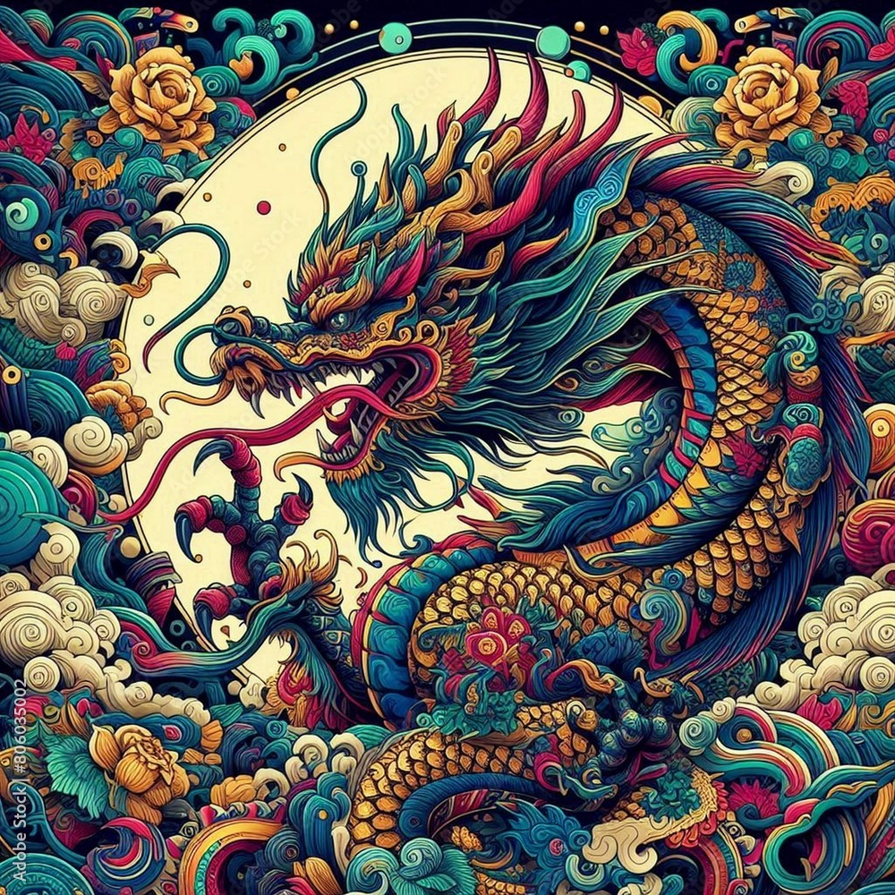 custom made wallpaper toronto digitalA colorful design with a dragon