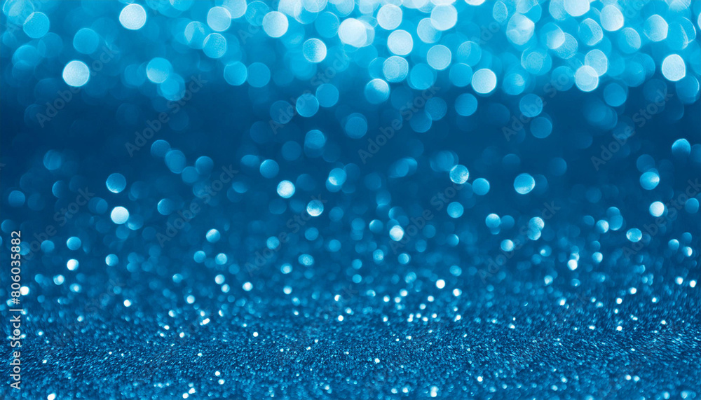 Shiny sapphire glittery bokeh with blue colors sparkling festive light spotted backdrop.