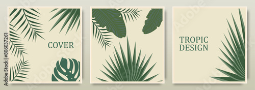 Abstract botanical toropical notepad cover design. Hand drawn aesthetic background with tropical exotic leaves. For notepads, planners, brochures, books, catalogues.