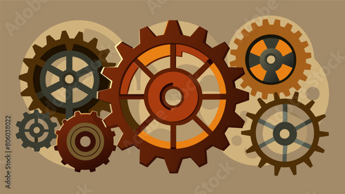 A set of vintage steel factory gears ingeniously turned into oneofakind wall art bringing a touch of industrial charm to any room.. Vector illustration