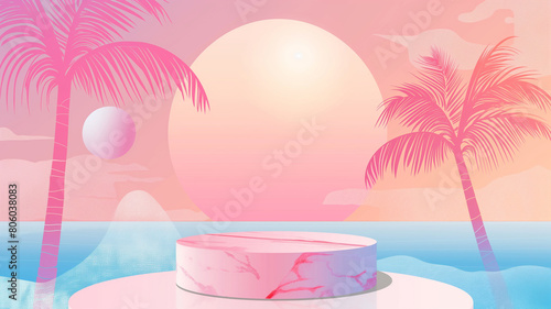 Pop art concept pink podium. Colorful background in pop art retro comic style. Summer concept © Furkan
