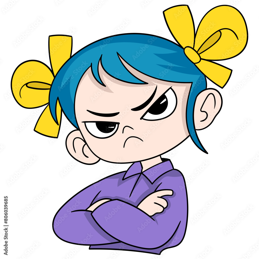Obraz premium The little girl was showing an angry expression with her eyes bulging